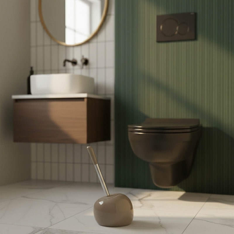 Ensemble de brosse de toilette et support autoportant PISE Dolise et acier inoxydable, Taupe