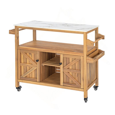 Outdoor Patio Acacia Wood Bar Cart,Set of 1