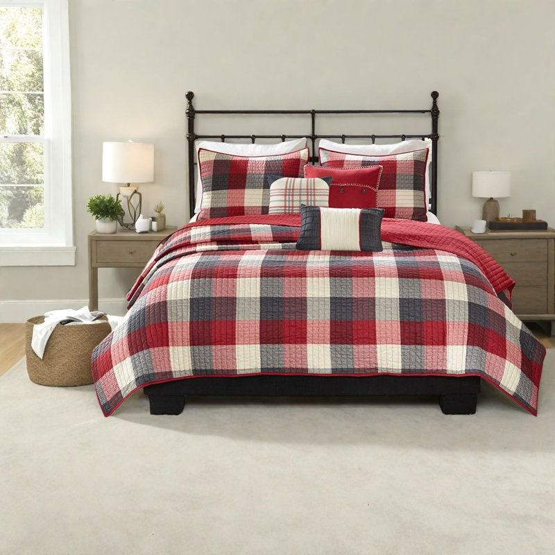 Rustic 6-piece Bedding Sets, Polyester Quilt With Decorative Throw Pillows For Cozy Cabin Style