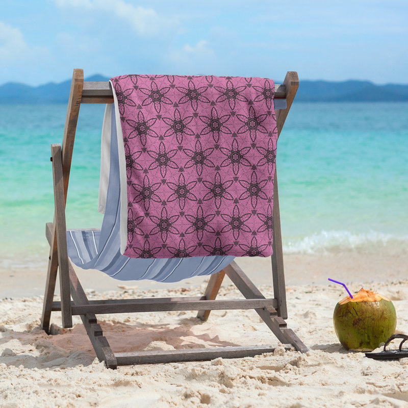 Serviette de plage à cercles ornés classiques, Rose / Noir
