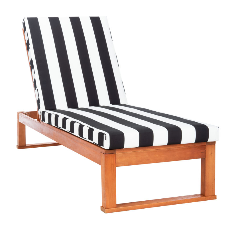 Faunce Outdoor Eucalyptus Wood Chaise Lounge , Cushion Included, Natural, Black/White