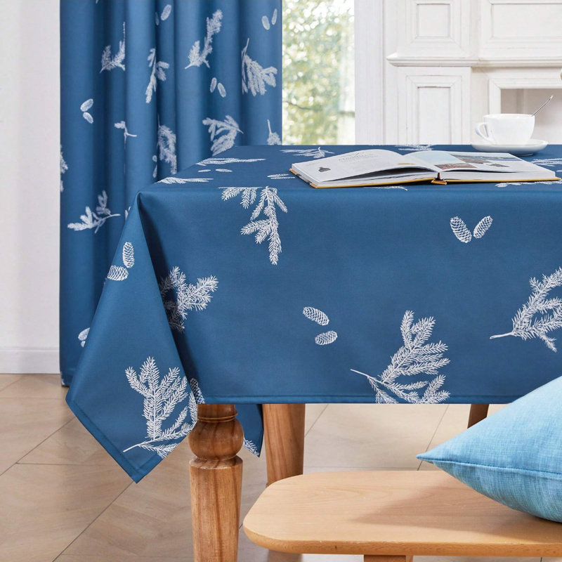 Leaf Patterned Tablecloth, 1 PCS, Blue, 60" x 84"