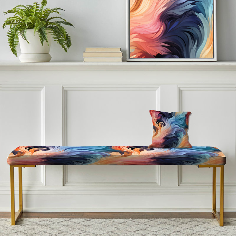 Colorful Cosmic Ikat Whirls - Abstract Upholstered Gold Bench