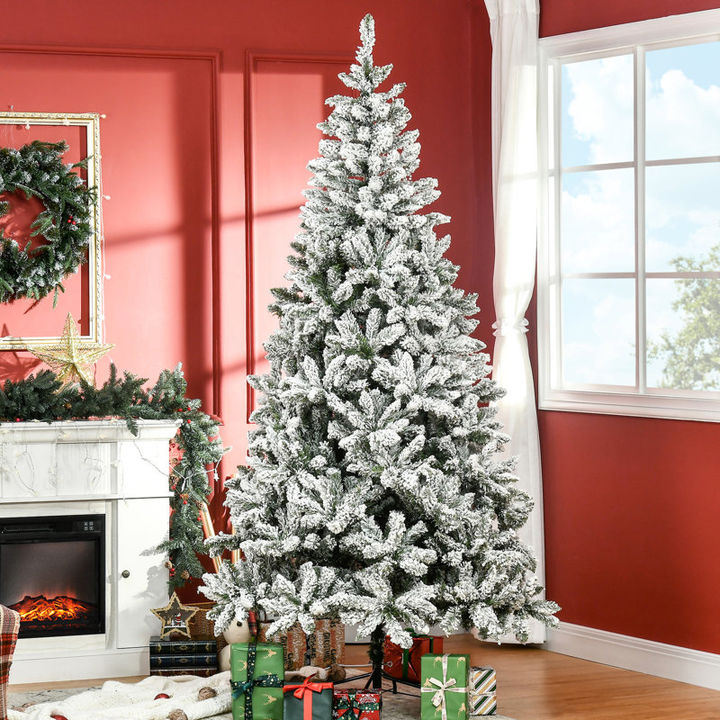 Arbre de Noël enneigé 7,5 pi, structure de branche réaliste, ignifuge, arbre de 7,5 pi facile à assembler, forme, option