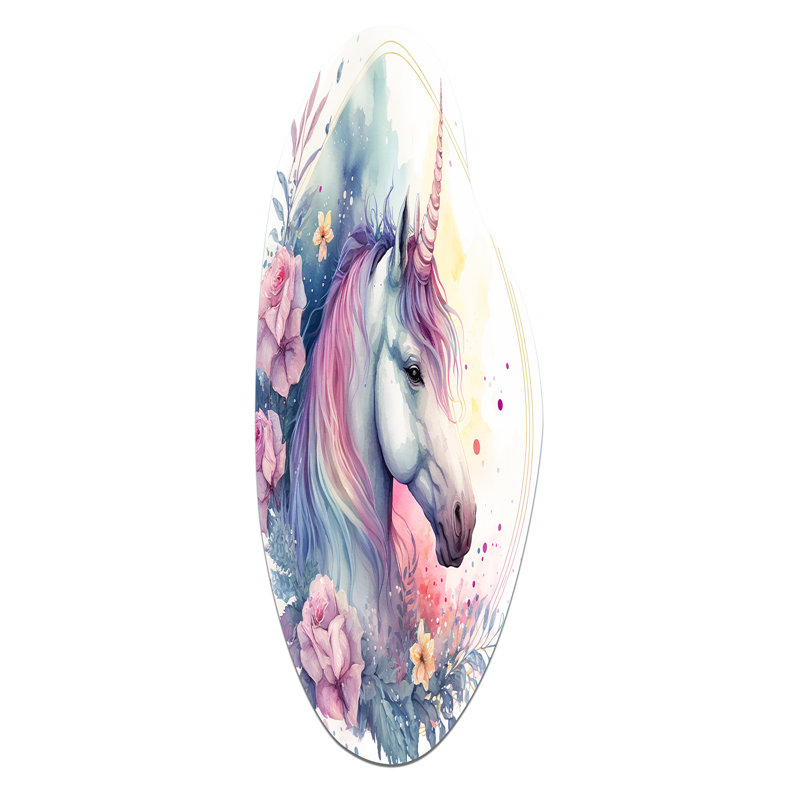Adorable licorne pastel mignonne entourée de fleurs III, H 30 po x l 11 po
