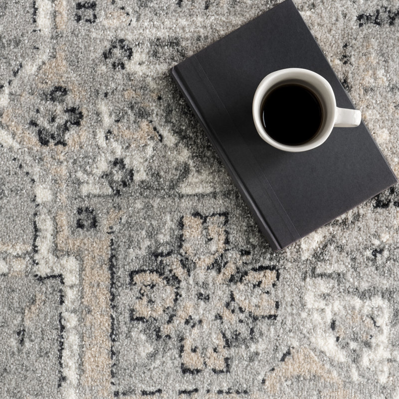 Tapis gris clair tissé à la machine Edwa, Rectangle 13 pi x 15 pi
