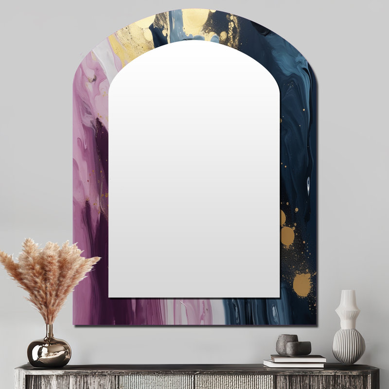 Purple And Blue Movements In Paint III - Abstract Painting Asymmetrical Wall Mirror, Purple Arch Decorative Mirror, Printed Metal Art
