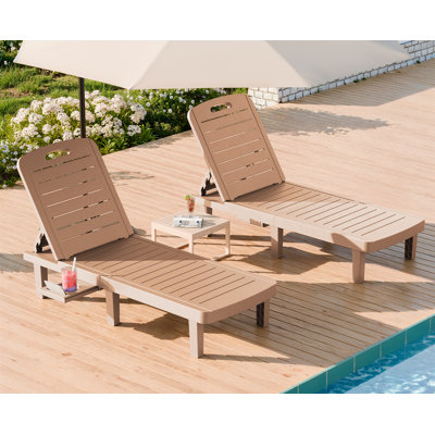 Oversized 74'' Long Resin Lounge Chairs With 5-Level Adjustable Backrest and Cup Holder For Poolside, Patio, Beach, Yard (2PC)