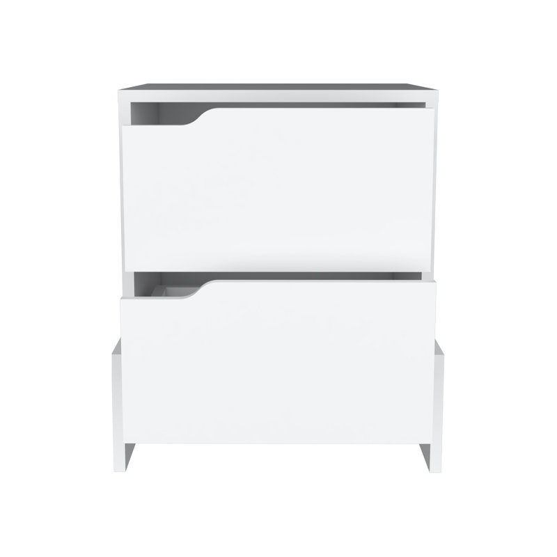 Table de chevet avec 2 tiroirs, table de bout avec base robuste, Blanc