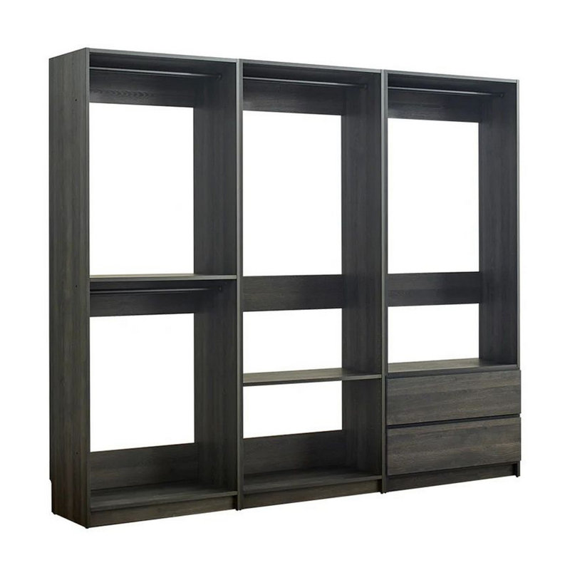 Système d'organisation modulaire Dee, 4 supports à vêtements, 2 tiroirs, bois, Gris foncé