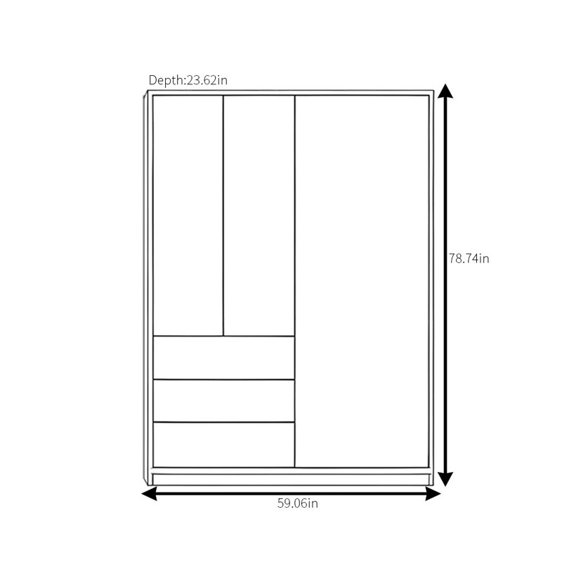 Garde-robe simple en bois, H 78,74 po x l 59,06 po x P 23,62 po