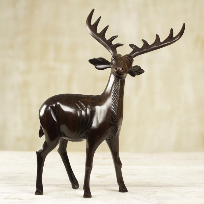 Curious Deer Ebony Wood Figurine