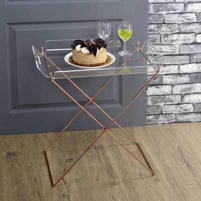 Table-plateau transparente et cuivrée avec plateau amovible