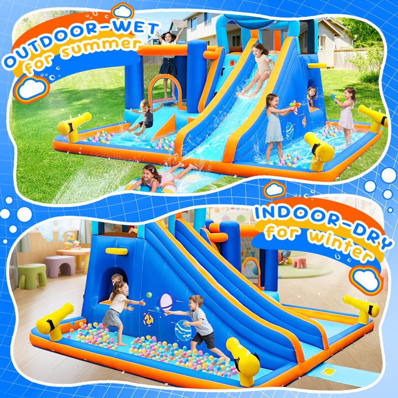 Inflatable Water Slide, 10 In 1 Water Slides Inflatables For Kids And Adults, With Air Blower, Splash And Deep Pool, Climbing Wall, Bounce House, Basketball Hoop 