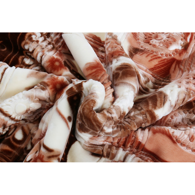 Jeté lourd en peluche, Grand, Floral, Brun