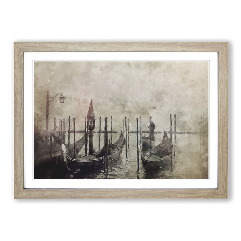 Gondolas in Venice Vol.1 - Picture Frame Painting, 48cm H x 65cm W x 2cm D, Oak Framed