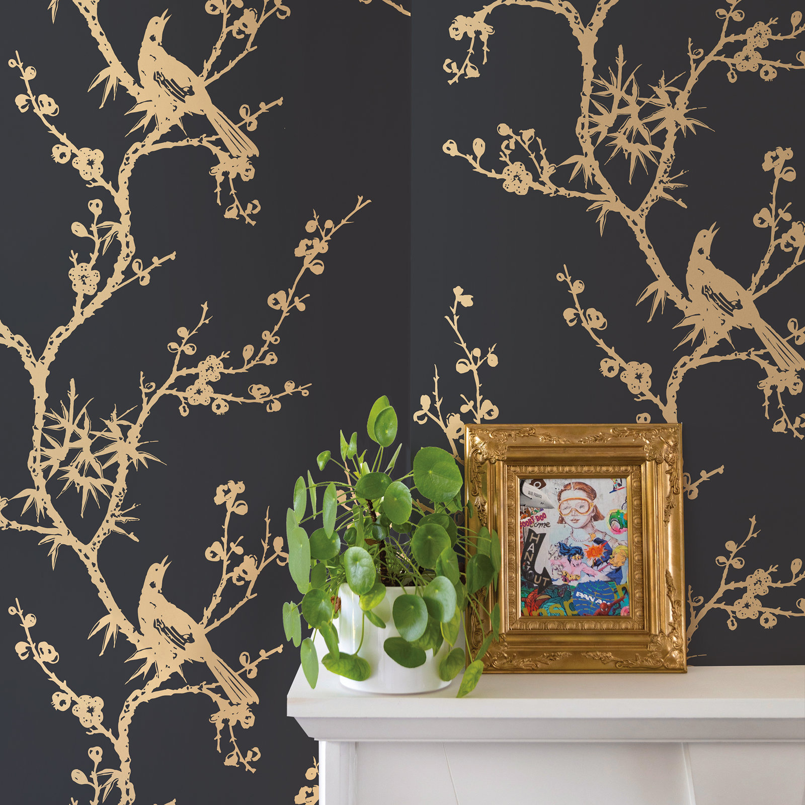 Aihnoa Self-Adhesive Wallpaper Double Roll, Black/Gold