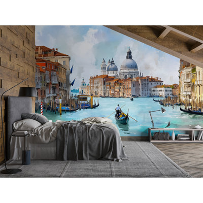 Papier peint canal de Venise - aquarelle, papier peint paysage urbain Italie Vn917 (non tissé) VN917