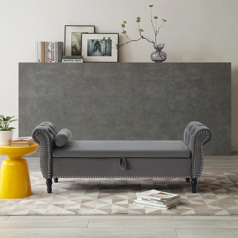 Banc de rangement rembourré Lalita, gris