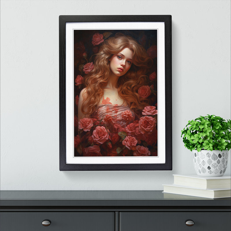Rose Renaissance - Single Picture Frame Print on Wood, Black Framed, 46cm H x 34cm W x 2cm D