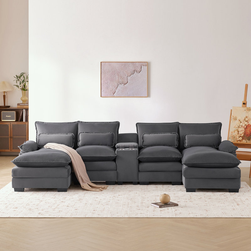 Canapé modulaire en U 5 pièces rembourré, Grey Velvet