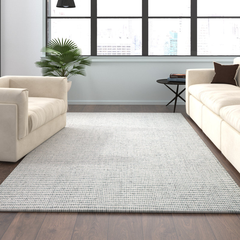 Abstract Contemporary Grid Handmade Wool Blend Area Rug, Rectangle 9' x 12', Dark Green/Ivory
