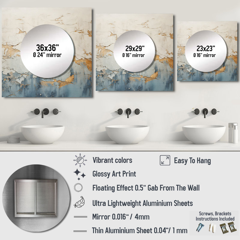 Maikas - Grand miroir carré abstrait pour décoration murale, 29 po x 29 po