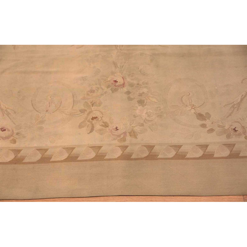 Tapis antique français ivoire Aubusson