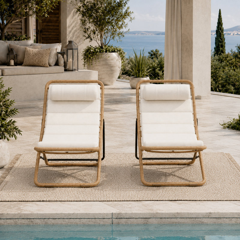 Ensemble de 2 chaises longues en rotin pour l'extérieur Modern Coastal, Jaune