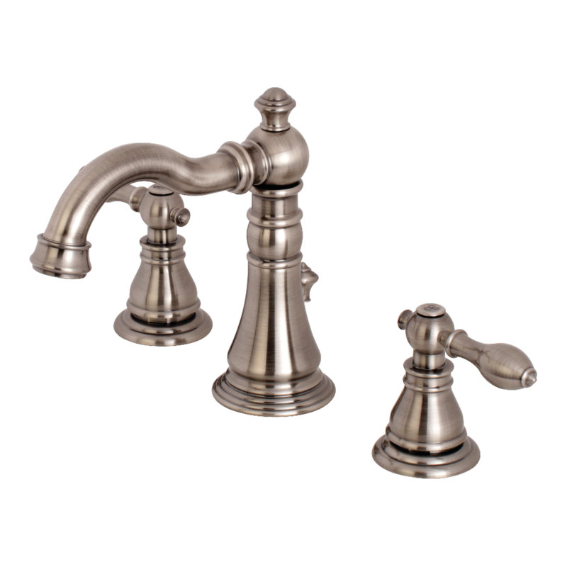 Kingston Brass American Classic Two-Handle 3-Hole Deck Mount Widespread Bathroom Faucet with Brass Pop-Up Drain