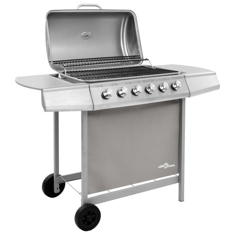 VidaXL 6 - Burner 13648 BTU BTU Gas and Charcoal Grill, Silver