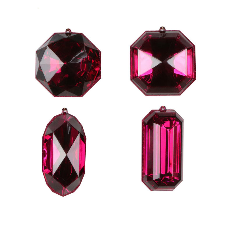 The Holiday Aisle 4-5" Jewel Glitter Ornament Assorted, includes 4 pieces per bag, Burgundy