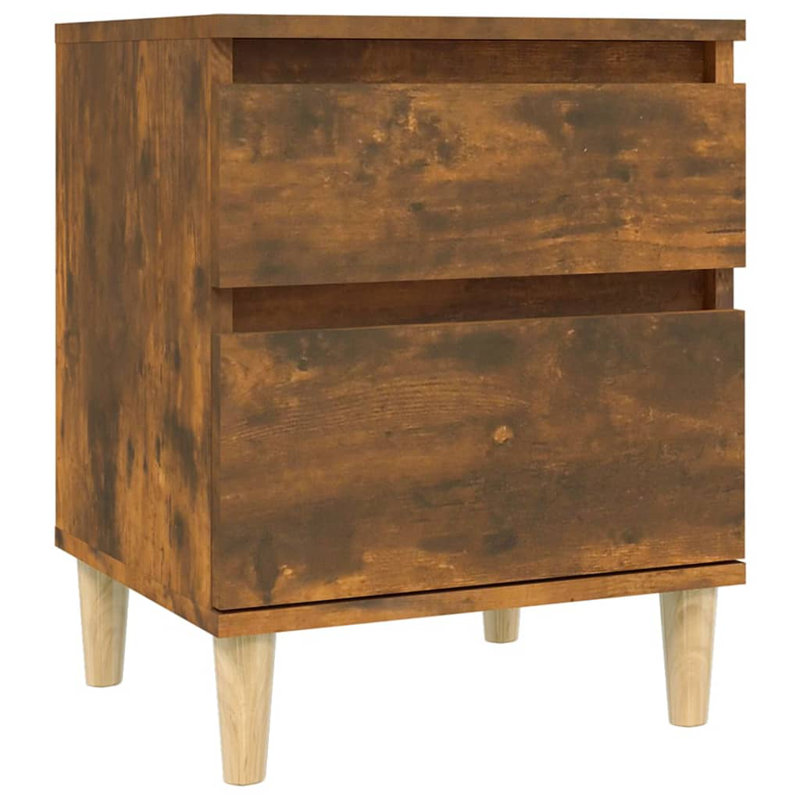 Elias 40cm W Solid + Manufactured Wood Bedside Table, Smoked Oak