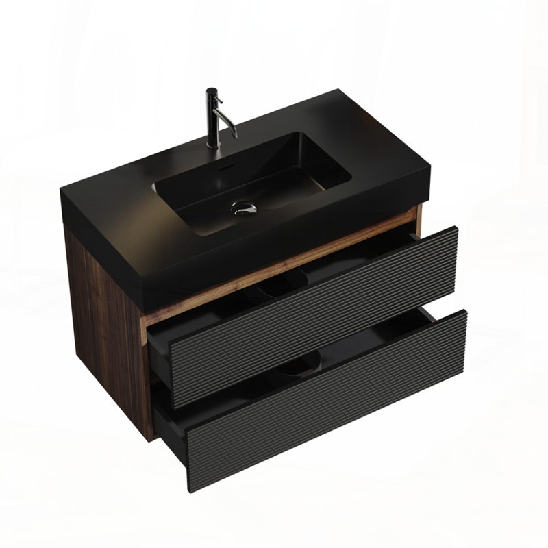 Meuble-lavabo mural Mid-Century avec tiroirs doubles pour salle de bain moderne