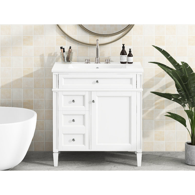 Meuble-lavabo de salle de bain moderne avec lavabo, armoire 30 po 2 tiroirs et solutions organisées, meuble-lavabo charmant, espace de rangement spacieux, pour