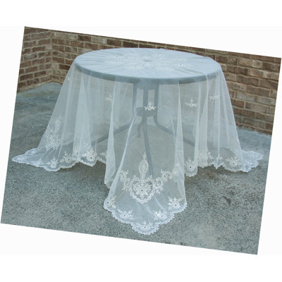 80 in. x 80 in. Merrigold Lace Embroidered Tablecloth with Beaded Accents 80 in. x 80 in. Merrigold Lace Embroidered Tablecloth with Beaded Accents
