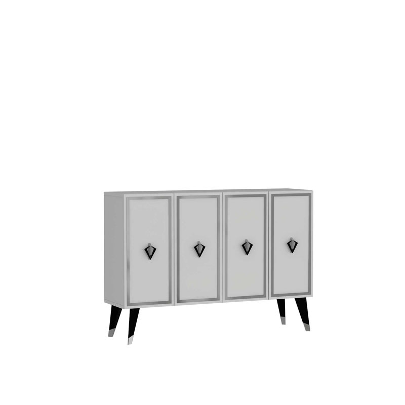 Console moderne avec plusieurs tablettes, finition blanche et noire, 47,2 po x 31,5 po x 11,6 po | 100% panneau de particules enduit de mélamine, épaisseur: 0,7 pouce | Conception murale, élégante et fonctionnelle pour la décoration intérieure