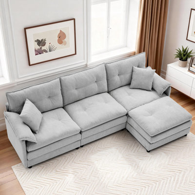 Canapé modulaire en L avec repose-pieds et canapé-lit modulaire convertible en L avec siège profond et coussin, canapé à 3 places en chenille pour le salon