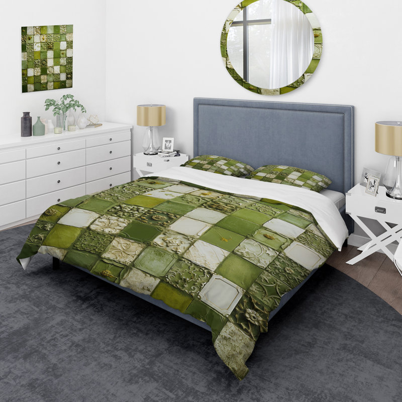 Ensemble de housse de couette Botanicals Green Floral Tiles III - Abstract Tile
