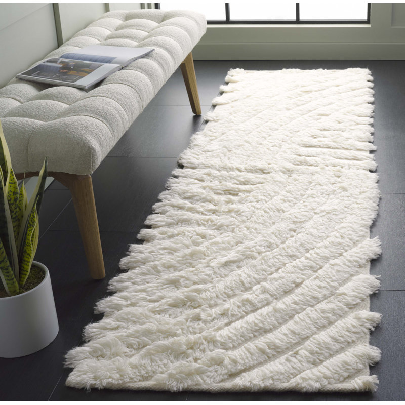 Abriel Abstract Handmade Wool Area Rug in Ivory, Runner 2'3" x 8'