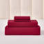 Lit quatre pièces vin rouge avec mélange de coton peau, confortable pour dormir nu, tissu de boulochage, tons de faible saturation, couverture pleine grandeur, impression sécuritaire et combinaison de teinture en nuage