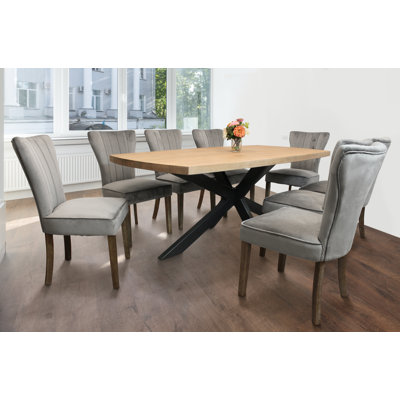 Logan 82" Dining Table With 8 Cleo Mink Side Chairs 