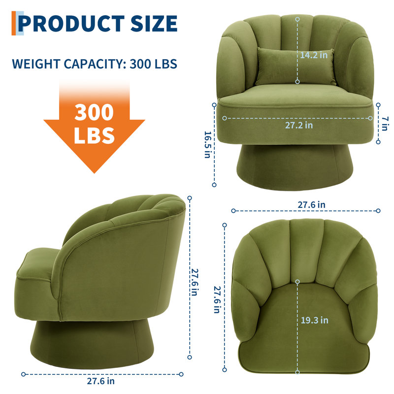 Upholstered Swivel Accent Chair, Velvet|Green
