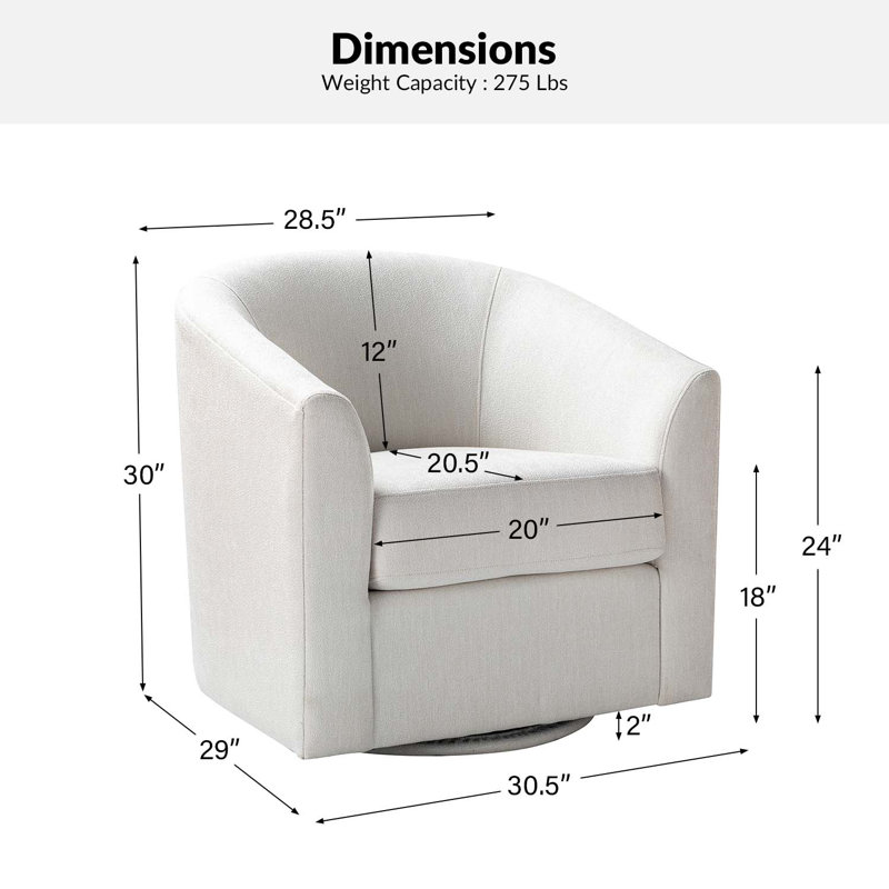 Fawwaz 30.91'' Wide Barrel Chair with Metal Swivel Base (Set of 2), White 100% Polyester