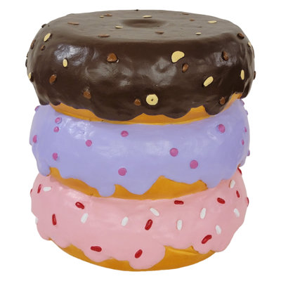 Tabouret de beignet empilé de 14 po, décor de table d'appoint de personnage de dessert coloré, siège de figurine créative d'intérieur et d'extérieur pour patio, jardin, salon, décoration intérieure