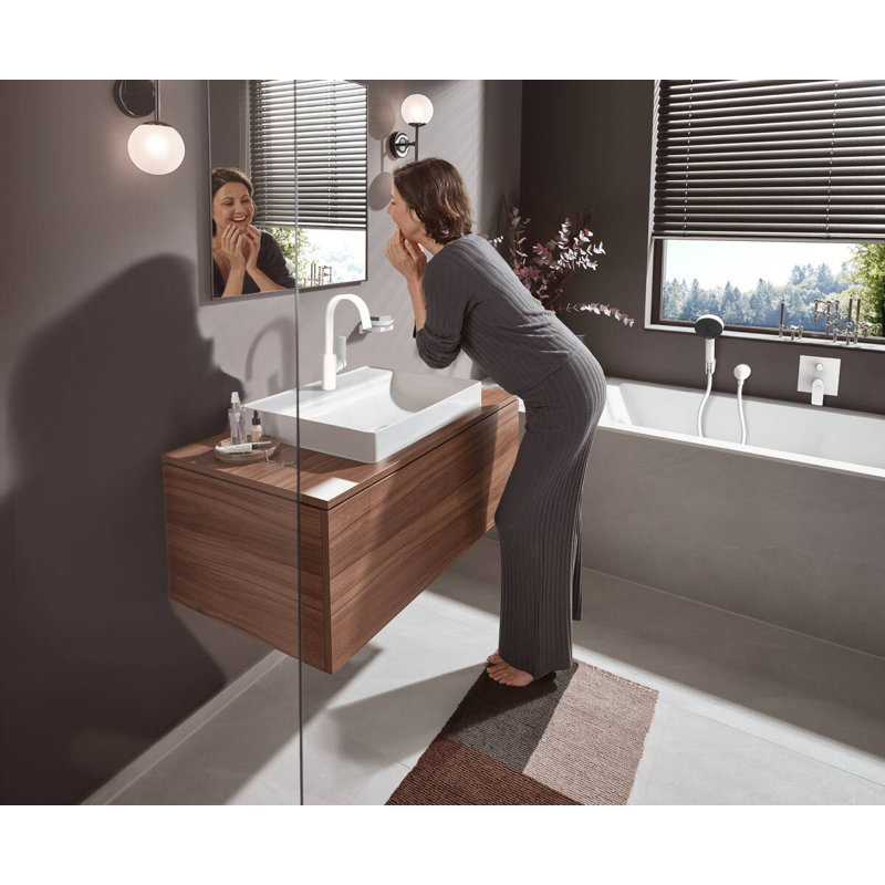 Robinet à trou unique Hansgrohe Vivenis 210 avec bec pivotant et bonde escamotable, 1,2 gal / min, Blanc mat