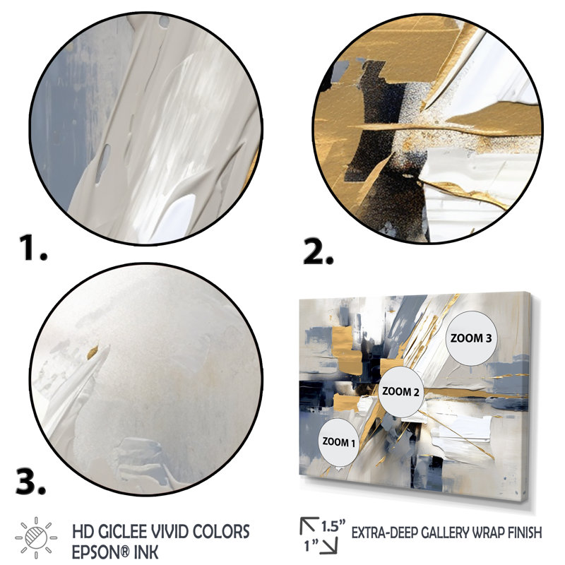 «Grey and Gold Transcendent Impressions I», art sur toile à formes abstraites, Cadre flottant noir