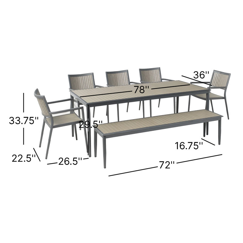 Genevieve Rectangular 78'' Long Dining Set, 5