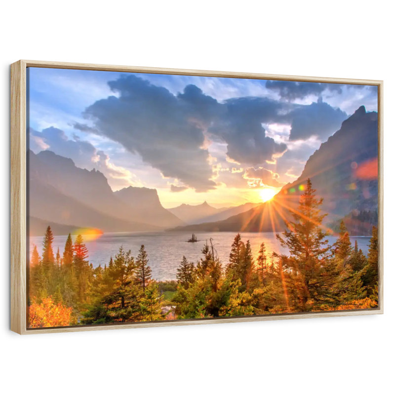 Montana, lac Saint Mary, Cadre flottant en bois naturel, 25 po x 17 po
