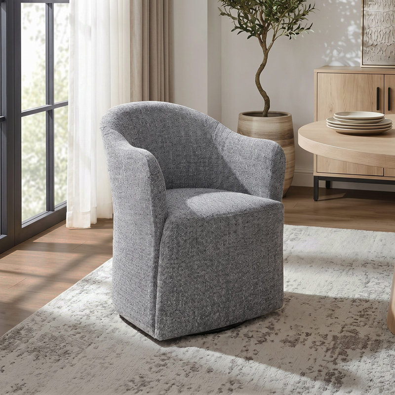 Havel Upholstered Dining Arm Chair With Casters, Dark Grey